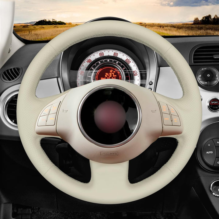 MEWANT Lenkradbezug für FIAT 500 2008-2012 DIY Hand Nähen Lenkradhülle beige microfiber leather ohne