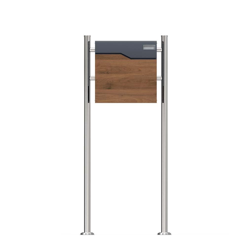 SCHARTEC Holz-Design dunkel Standbriefkasten SBS-SPB-7 freistehend Edelstahl Standfuss anthrazit mit