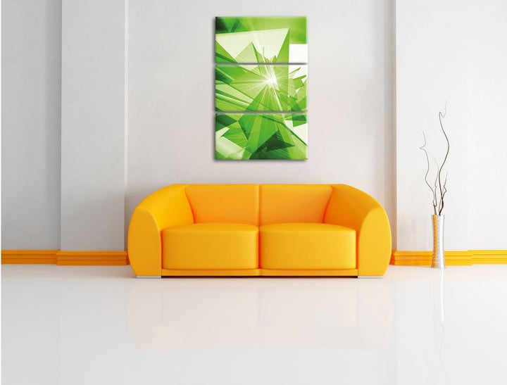 Pixxprint Abstrakt grünes EIS 3-Teiler Leinwandbild 120x80 Bild auf Leinwand