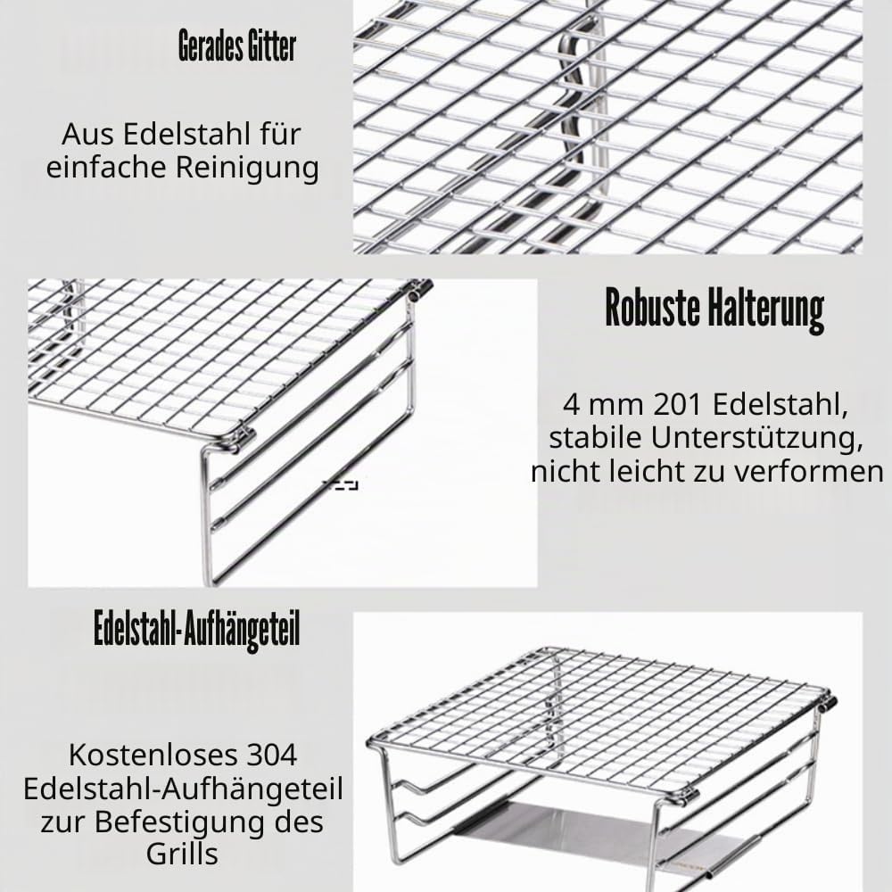 Grill-Warmhalterost aus robustem Edelstahl, tragbarer Grillrost mit Beinen für Outdoor, Rucksackreis