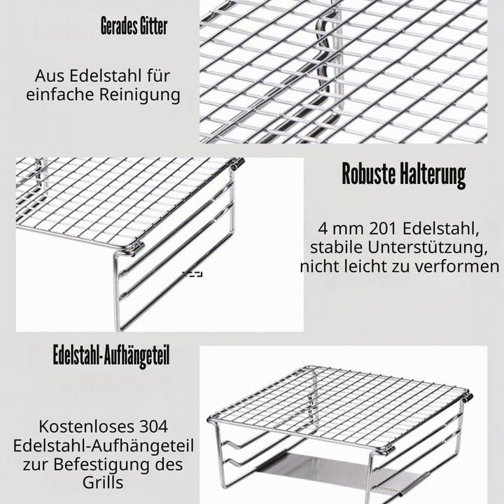 Grill-Warmhalterost aus robustem Edelstahl, tragbarer Grillrost mit Beinen für Outdoor, Rucksackreis