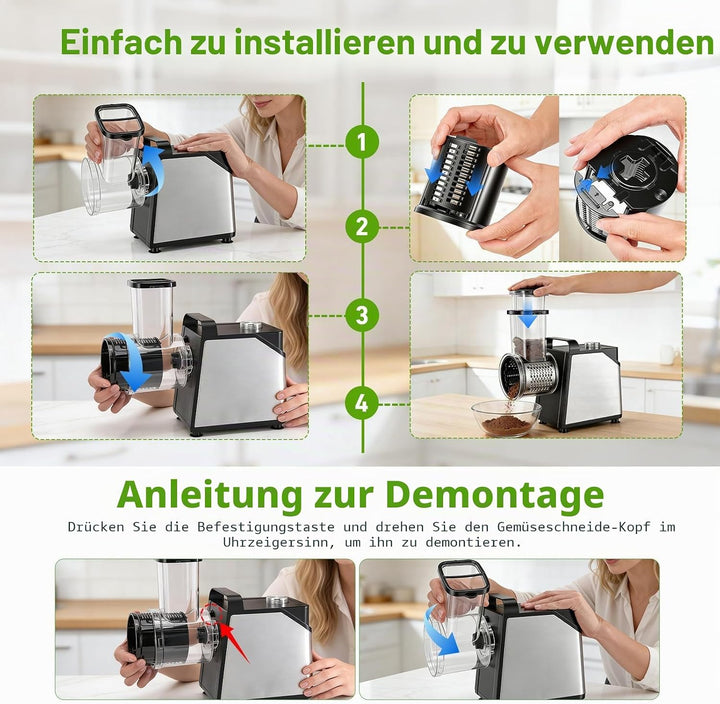 Gemüseschneider Elektrisch 250W, Gemüsehobel Elektrisch mit 7 Edelstahlklingen, Elektrische Reibe mi