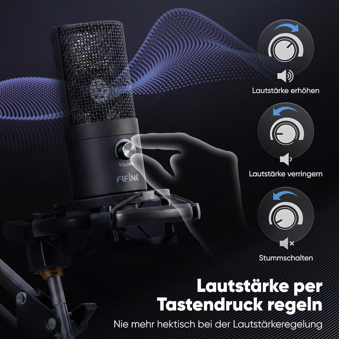 FIFINE Streaming Mikrofon PC mit Arm, USB Mikrofon PS4 PS5, Microphone für Gaming Podcast Studio, Po