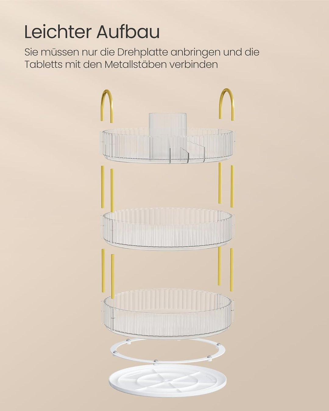 SONGMICS Make-up Organizer drehbar, Kosmetik-Organizer rund, 3 Ebenen, Kosmetik Aufbewahrung, anpass