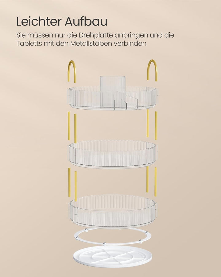 SONGMICS Make-up Organizer drehbar, Kosmetik-Organizer rund, 3 Ebenen, Kosmetik Aufbewahrung, anpass