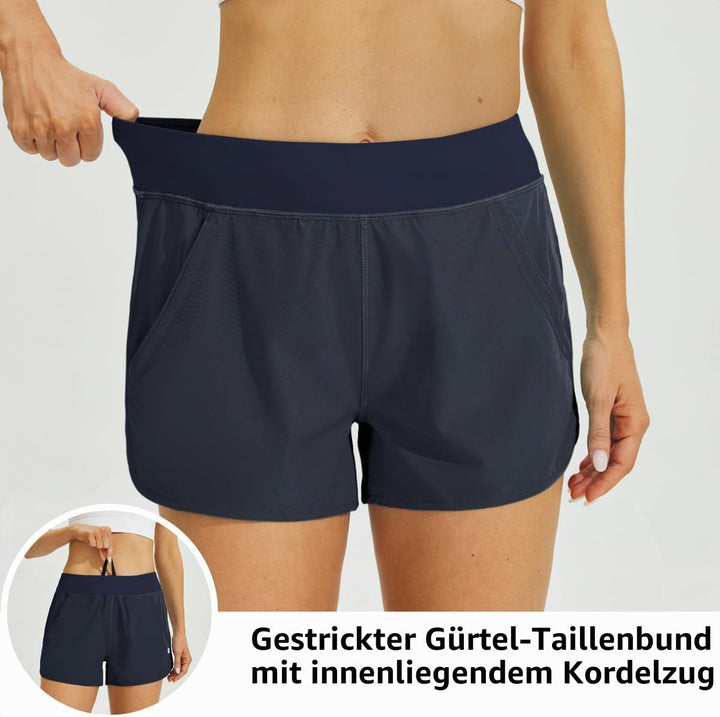 WILLIT Damen 3" Badeshorts Badehose Schwimmen Boardshorts mit Kurzliner Taschen Schnelltrockner UVA