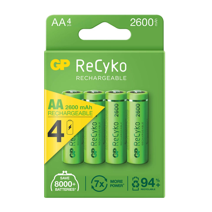 GP ReCyko + Paco 4 wiederaufladbare AA-Batterien der Serie 2600, NiMH, min. 2600mAh 120.270AAHC-C4 C
