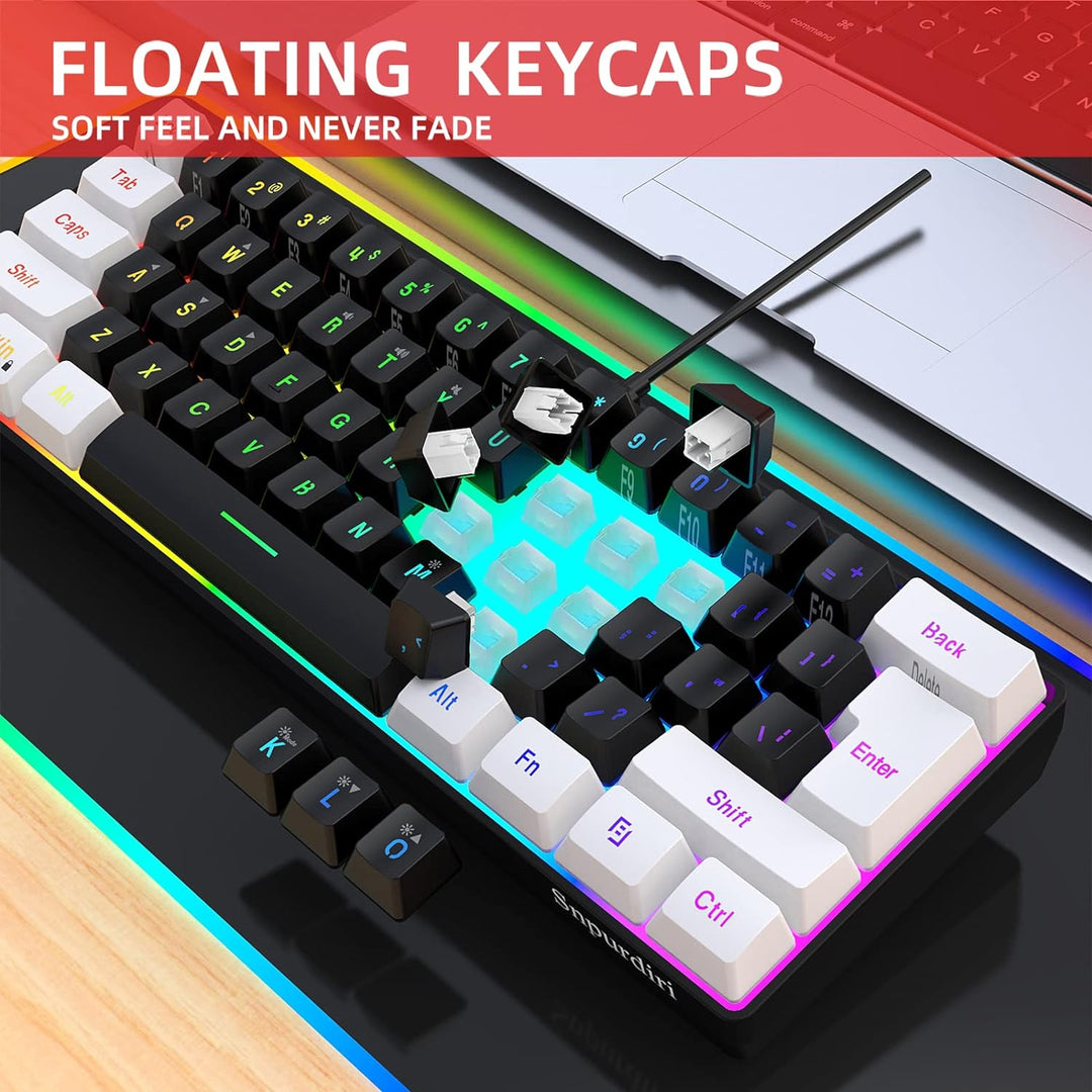 Snpurdiri 60% Percent Gaming Tastatur, Ergonomische Kleine Mini Gaming Tastatur, Silent Compact RGB