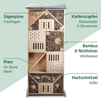 GARDIGO® Insektenhotel Gross XXL Stehend | Insektenhaus 115 cm hoch | Nistkasten für Wildbienen Flor