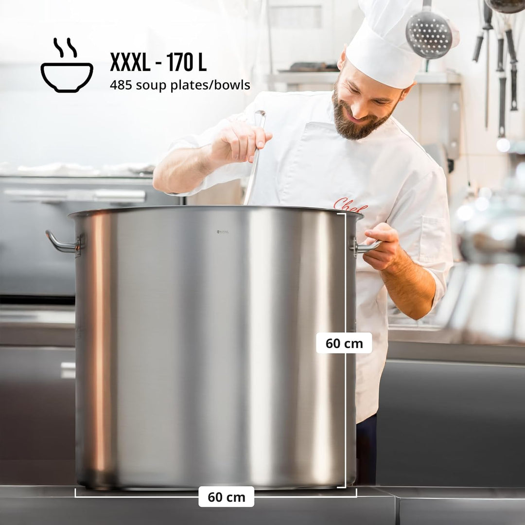Royal Catering Kochtopf Induktion 170 L Ø 60 cm mit Deckel Edelstahl-Topf Induktionsherd-Topf Indukt