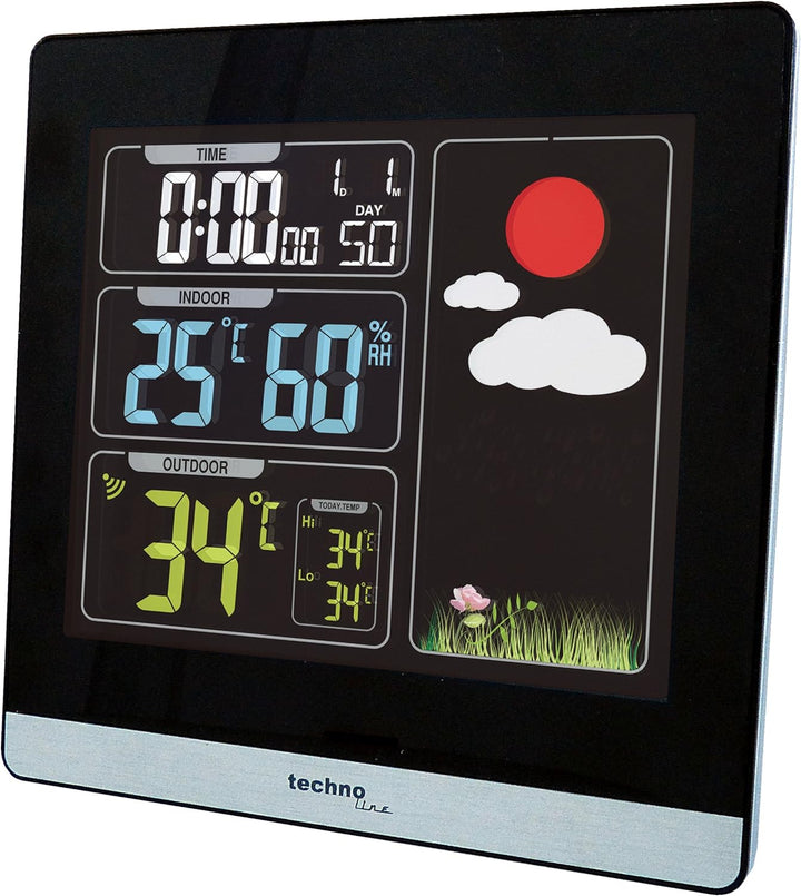 WS6448 Wetterstation mit farbigem Display, klar und deutlich abzulesen, modernes Gehäuse, schwarz, W