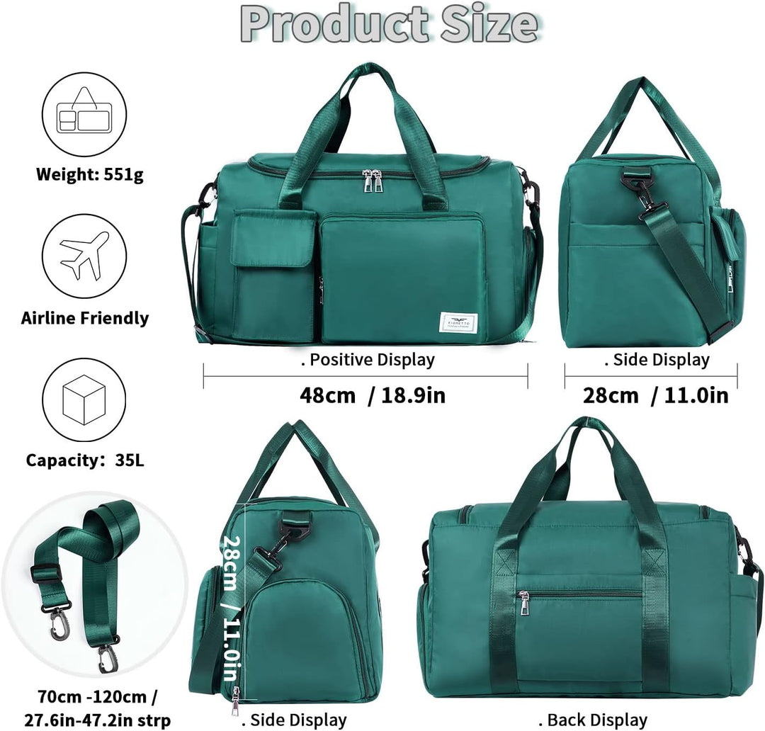 FIORETTO 35L Damen Sporttasche, Faltbare Reisetasche mit Schuhfach & Nassfach, Wasserabweisende Week