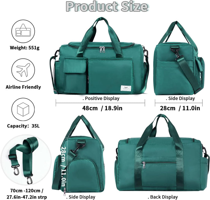 FIORETTO 35L Damen Sporttasche, Faltbare Reisetasche mit Schuhfach & Nassfach, Wasserabweisende Week