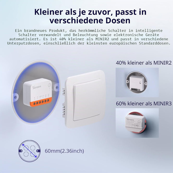 SONOFF 2PCS MINIR4 Smart Wlan Schalter, WiFi Schalter mit Timing-Funktion, Relay Split Mode, 2.4G Wi