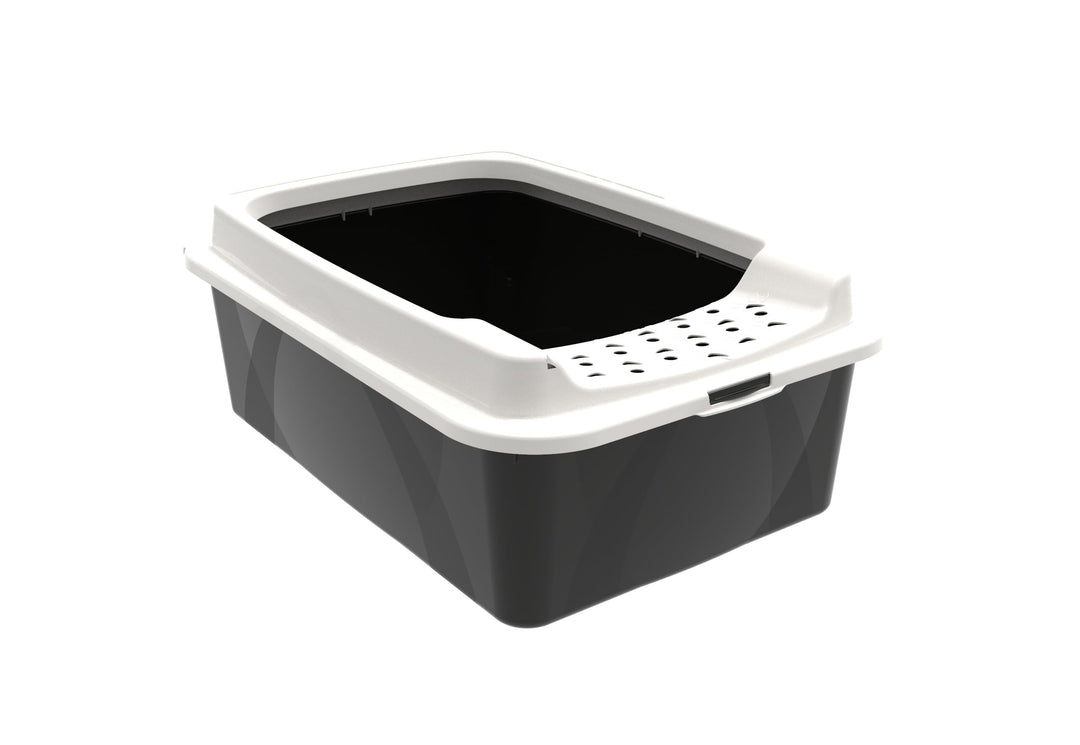 Rotho MyPet Eco Bonnie Katzenklo mit Top-Eingang, Kunststoff (PP recycelt), schwarz/weiss, M (57.2 x