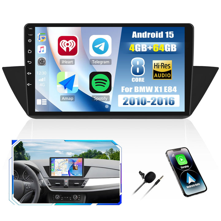Für BMW X1 E84 2010-2016, CAMECHO 4+64G 8-Kern Android 15 Autoradio, Qualcomm 10 Zoll Wireless Carpl