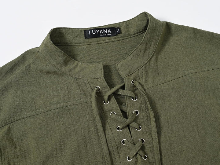 LUYANA Herren Mittelalter Hemd Leinenhemd Schnürung Piratenhemd Renaissance Wikinger Shirt Stehkrage