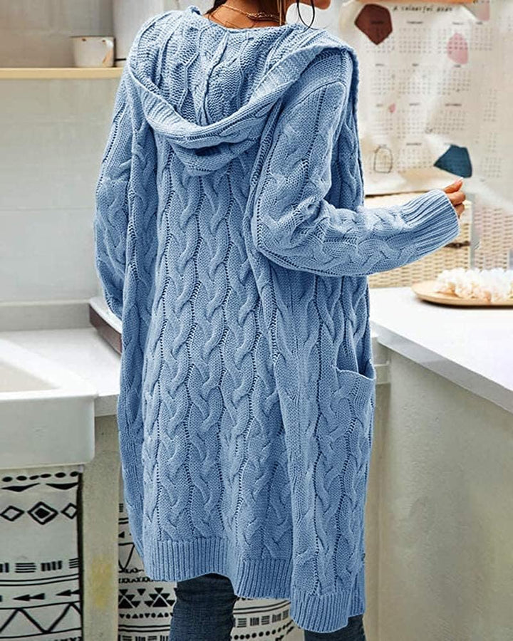 GeGekoko Strickjacke Damen mit Kapuze Langarm Grobstrick-Cardigan Open Front Sweater Herbst Winter C