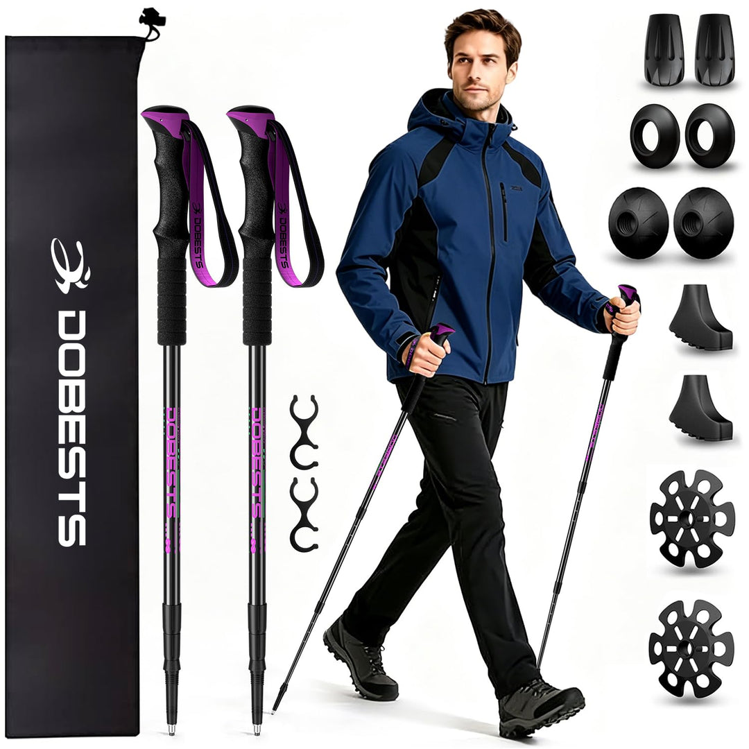 DOBESTS Teleskop-Wanderstöcke 2 Stück, Nordic-Walking-Stöcke 65-135 cm Violett, Violett