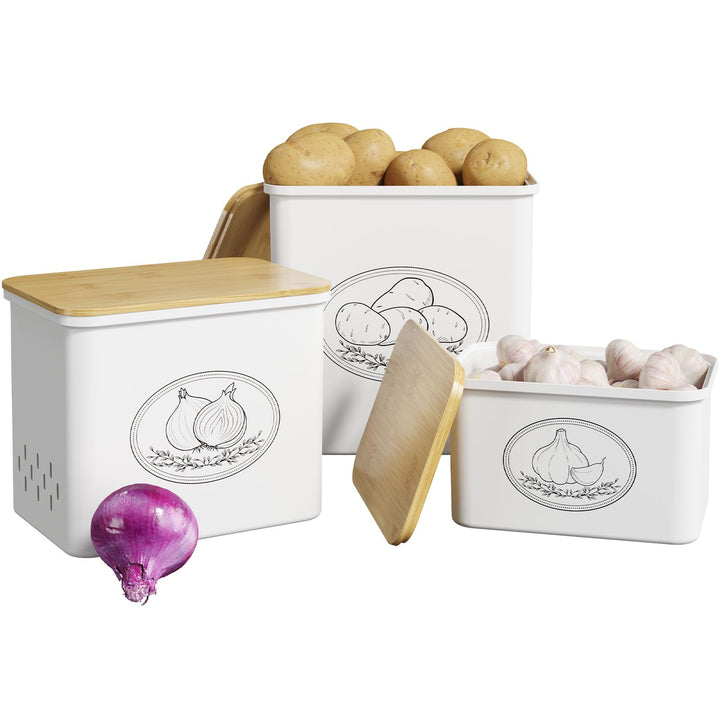 Lifewit Kartoffel Aufbewahrungsbox, 3er Set Grosse Kunttsoff Vorratsdosen für Kartoffel Zwiebel knob