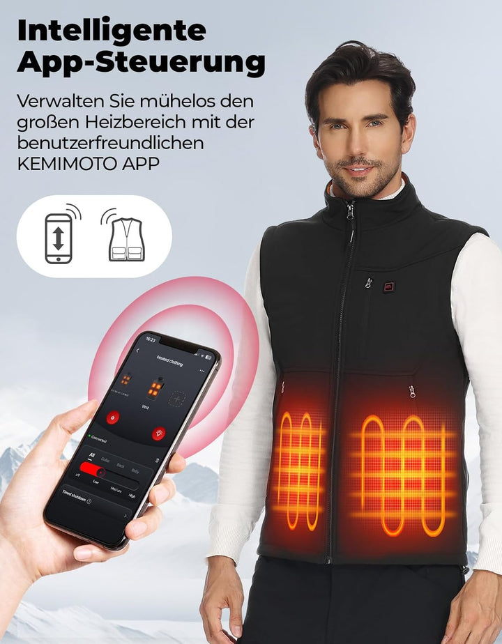 KEMIMOTO Beheizbare Weste mit App Funktion, Heizweste Herren und Damen, mit 10000mAh Akku, beheizte