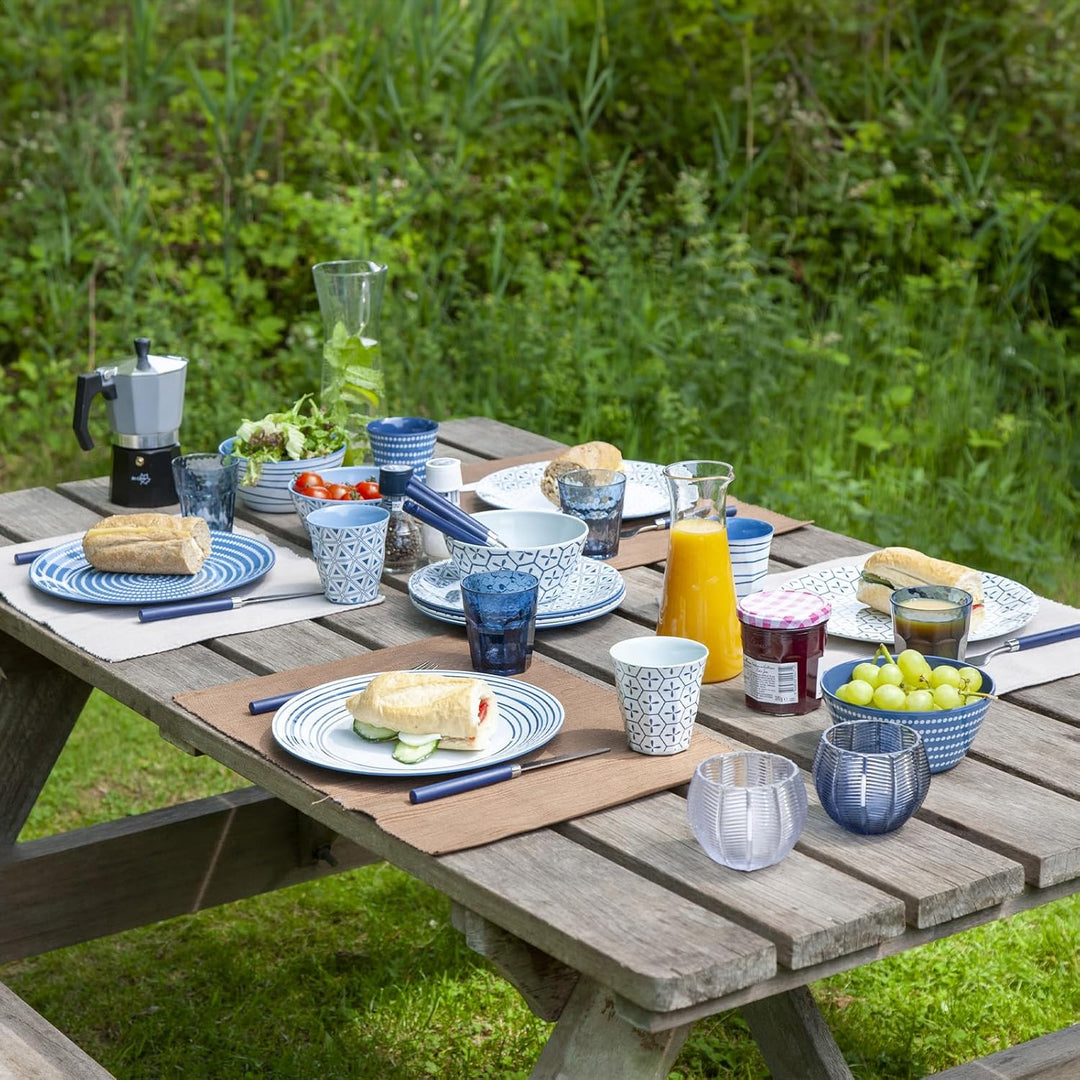 Bo-Camp Melamin Campinggeschirr Set Mix&Match Essgeschirr Teller Becher 16tlg Blau, Blau