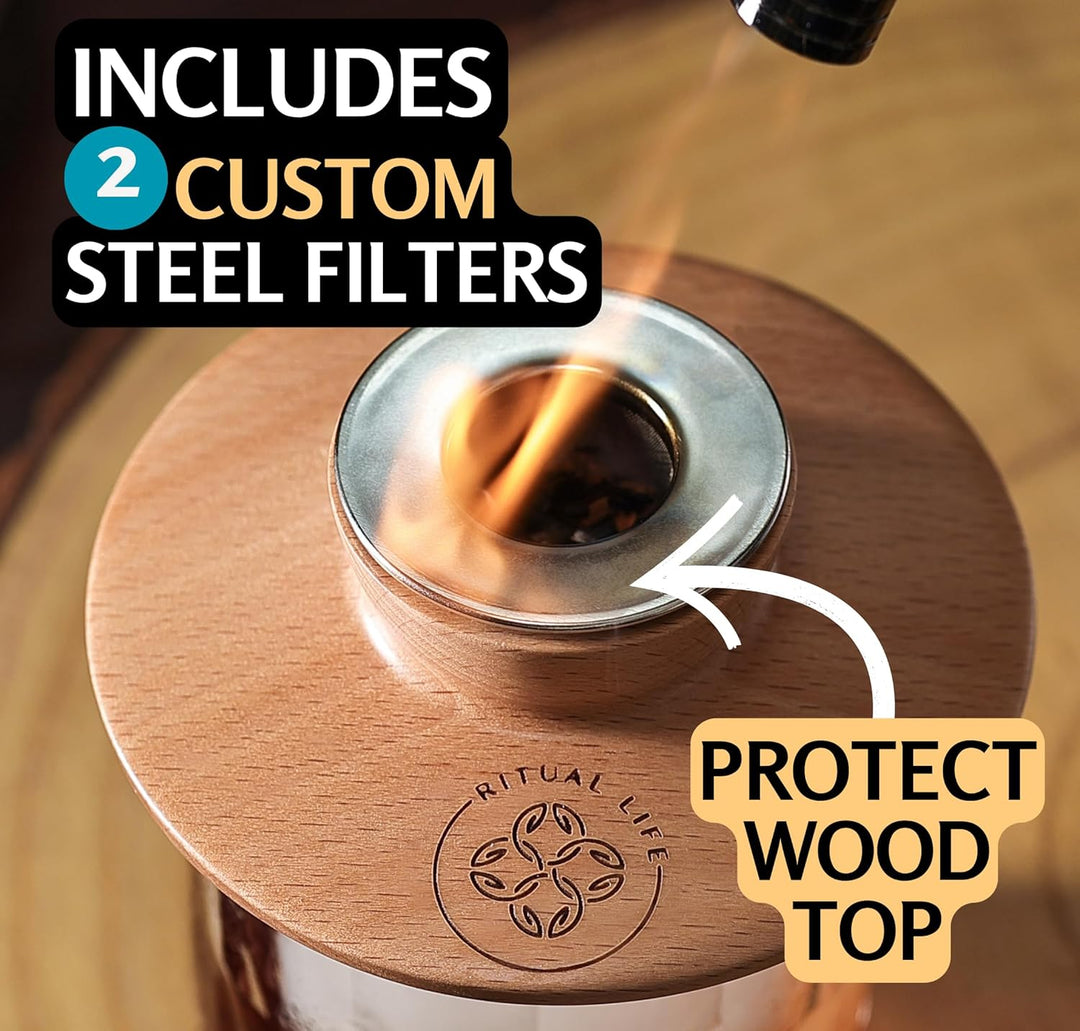 Cocktail-Räucher-Kit – Whiskey Bourbon Drink Smoker mit Taschenlampe, Custom Top, 2 Eiskugel-Maker,