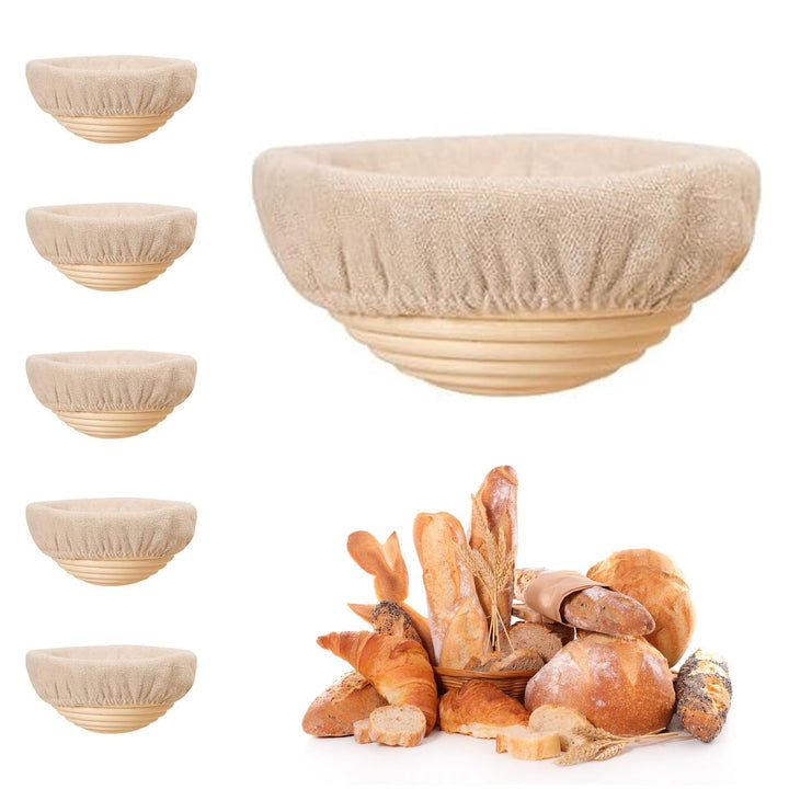 Gärkörbchen Rund aus 6 Stück, Mini Brot Backen mit Gärkörbchen Set, 6 Zoll Kleine Banneton Körbe, Zu