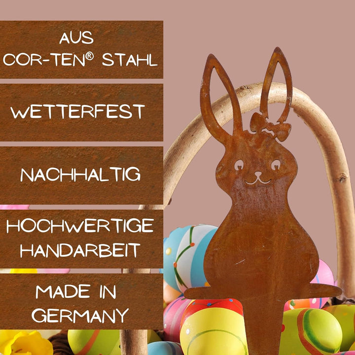 Rostikal Gartenstecker Hase 3er Set – Wetterfeste Cortenstahl Deko für Garten, Balkon oder Wohnzimme