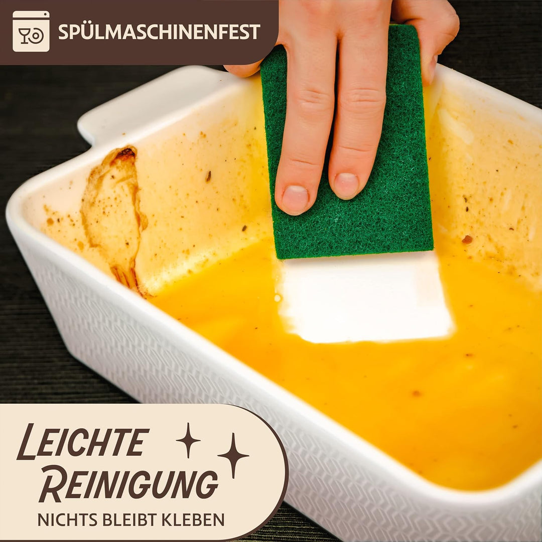Auflaufform Gross aus Keramik - Für Lasagne, Tiramisu & Auflauf - Extra Hoher Rand - Eckig - Weiss,