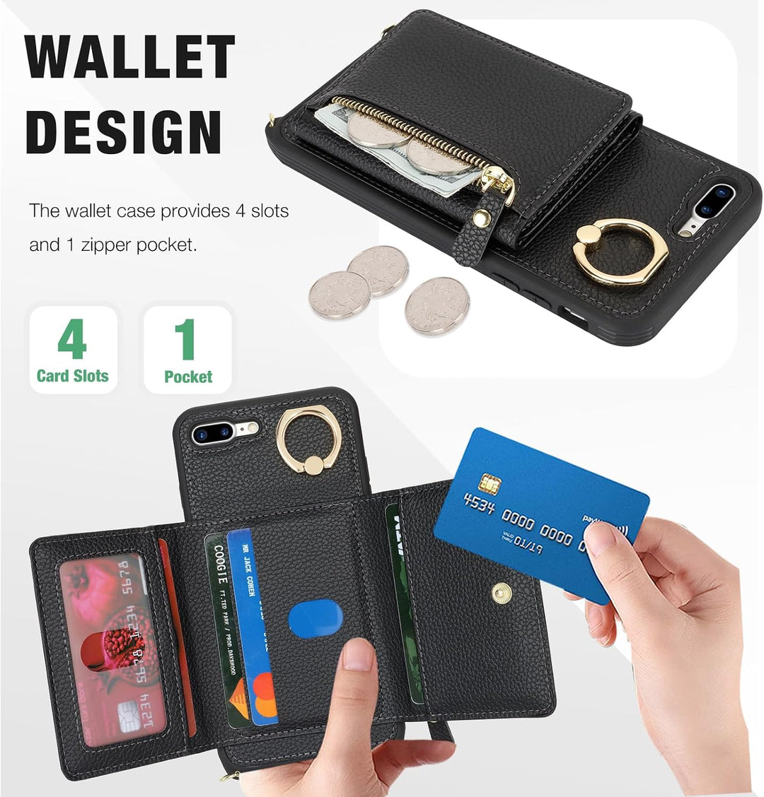 ELTEKER Handyhülle für iPhone 7 Plus/8 Plus Hülle mit Band Kartenfach Geldbörse,Leder Klapphülle Han