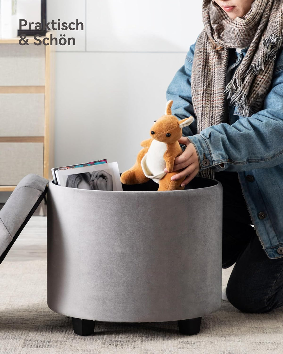 HNNHOME Sitzhocker mit Stauraum, Sitzwürfel mit Deckel, Sitztruhe, Fussbank Truhen Aufbewahrungsbox,