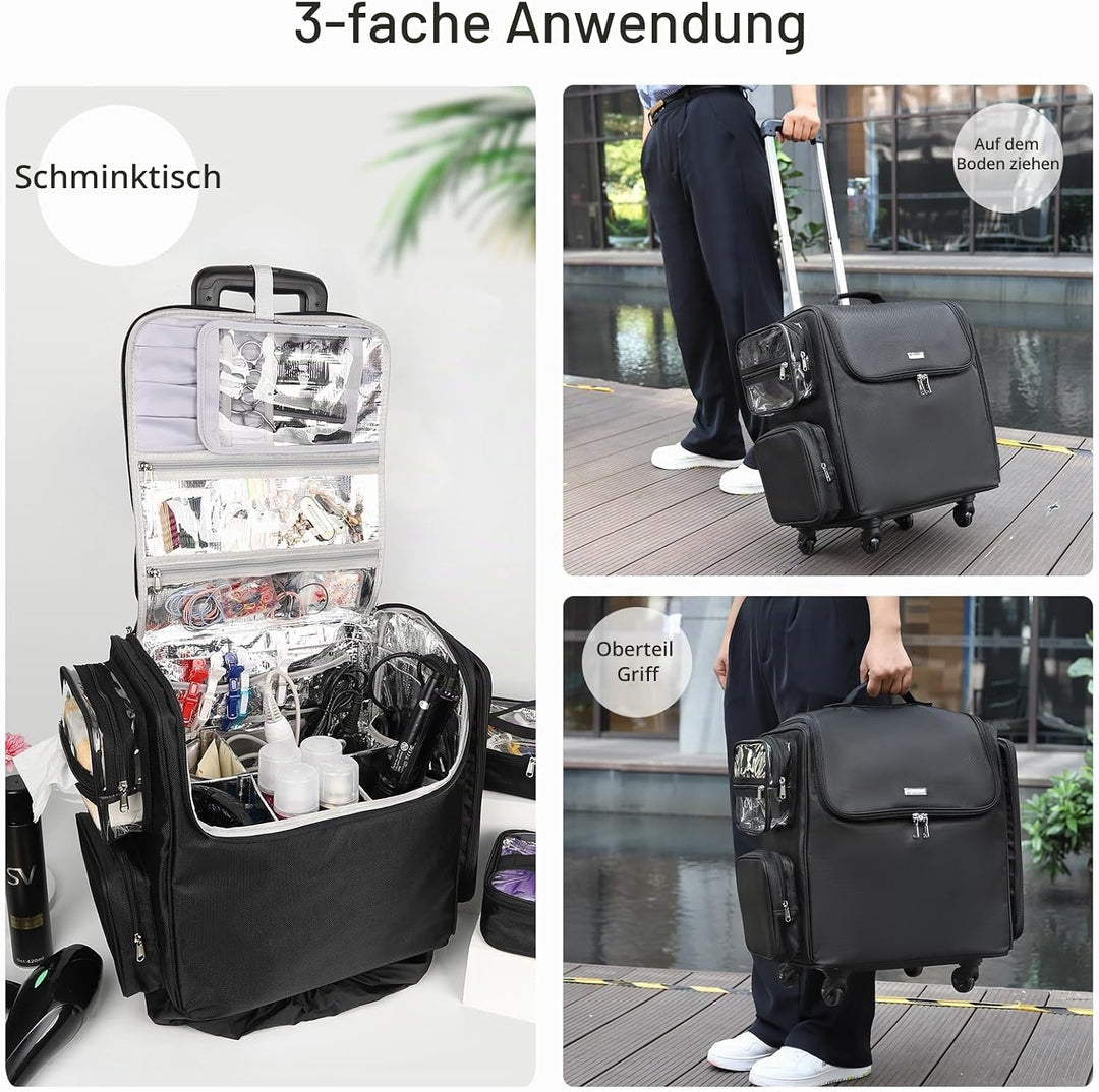 Rolling Kosmetikkoffer, Friseur Reisetasche mit 4 Rädern, Wärmedämmung volle Schicht, justierbare Te