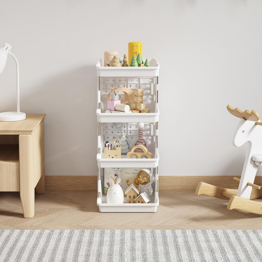 Lifewit Stapelbare Aufbewahrungsboxen, 4-etagiges Kinderregal für Spielzeug, Spielzeugregal für Spie