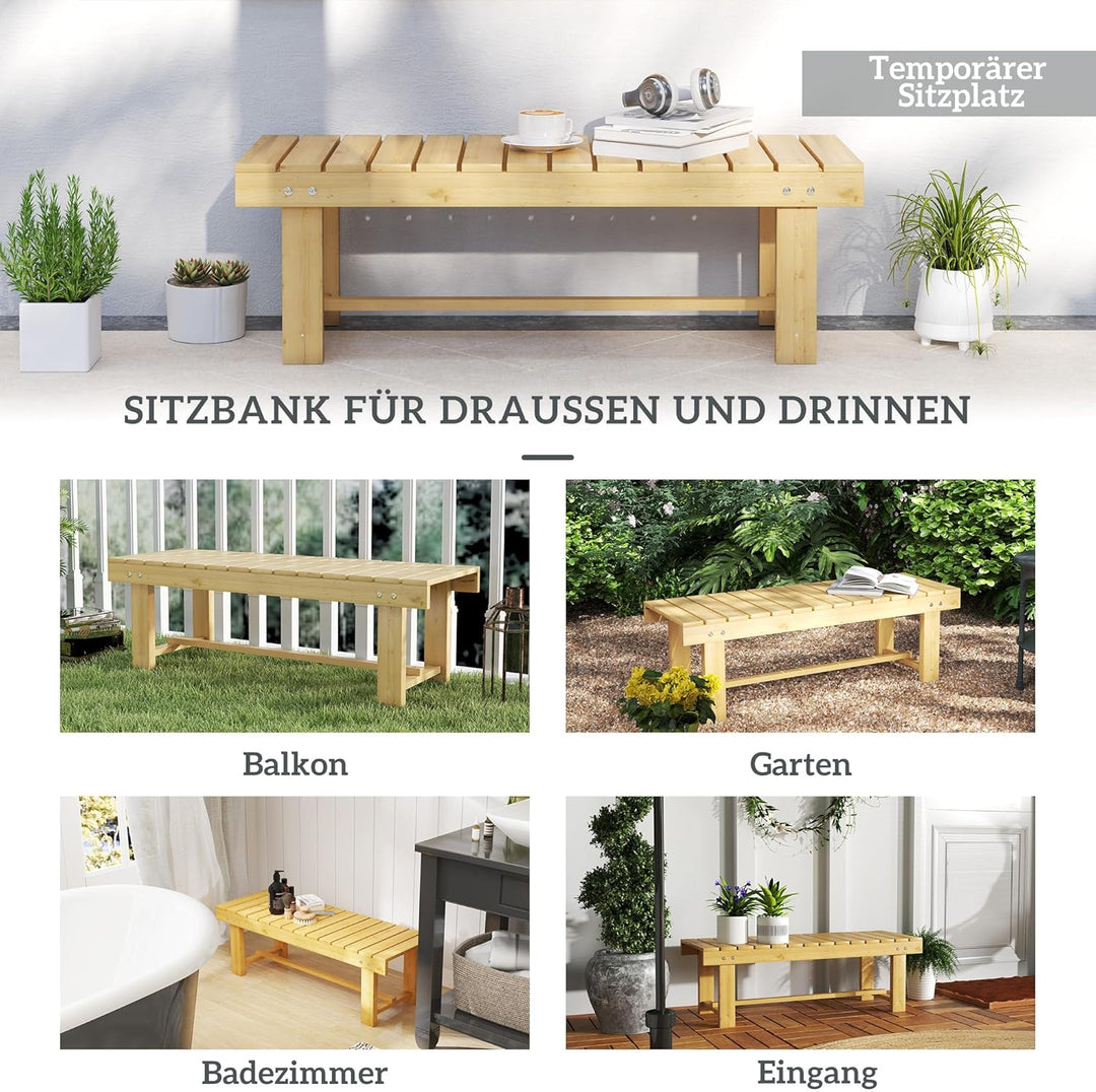Outsunny Gartenbank, 2-Sitzer Sitzbank, Gartenmöbel, Rustikale Bank, Massivholz, Natur, 110 x 38 x 3