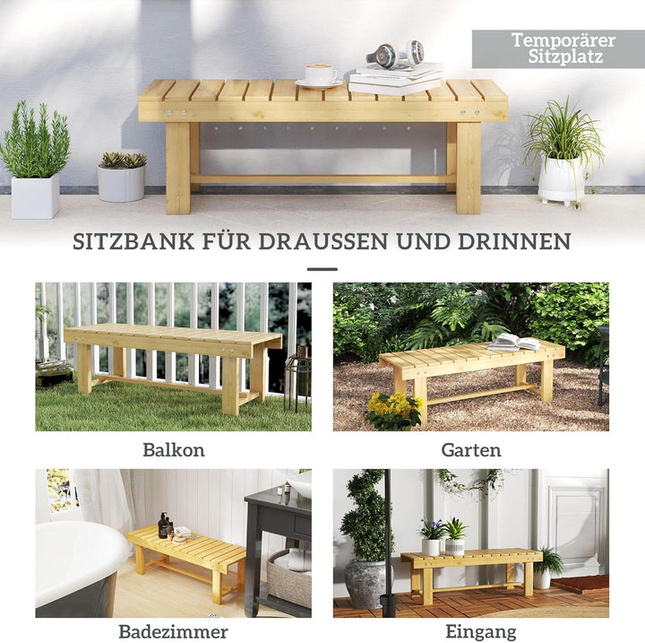 Outsunny Gartenbank, 2-Sitzer Sitzbank, Gartenmöbel, Rustikale Bank, Massivholz, Natur, 110 x 38 x 3