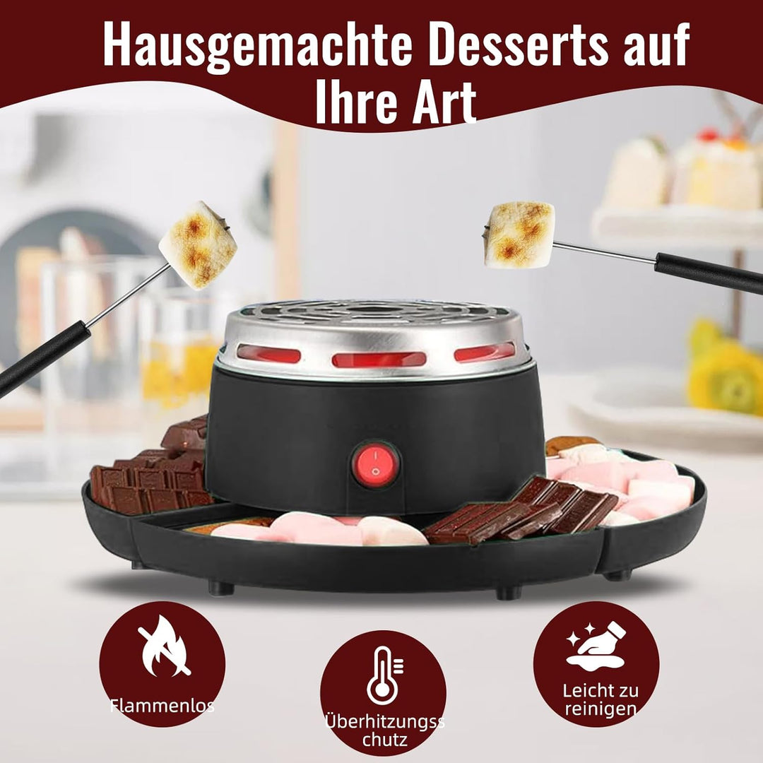 2-in-1 S'Mores Maker & Schokoladenfondue-Set, Elektrischer Marshmallow-Röster mit Temperaturregelung