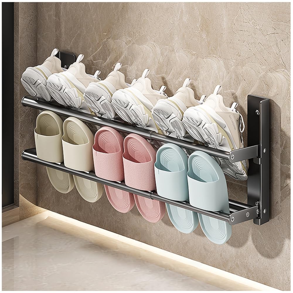 Schuhregal Wand, 2 Ebenen 37-67cm Ausziehbar Schuhablage, Faltbar Metall Schuhhalter Schmal Platzspa