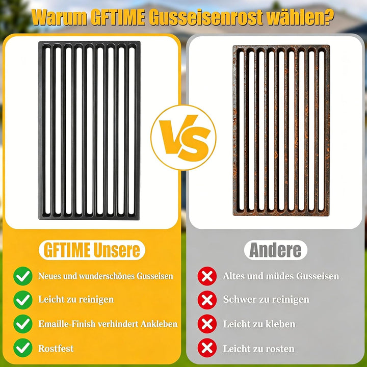 GFTIME Gusseisen Kaminrost Feuerrost Ofenrost 16 x 28 cm Gussrost für Kamin Aus Massivem Gusseisen,