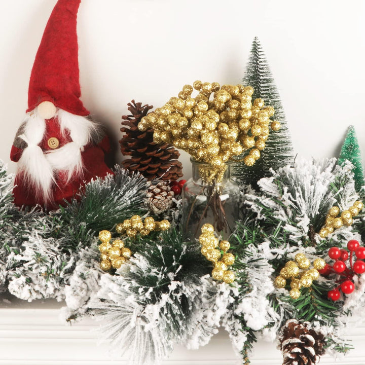 Fangoo 20 Pack 18cm Künstliche Goldene Beeren für Weihnachtsbaum Deko Stechpalmenbeeren Zweige Dekor