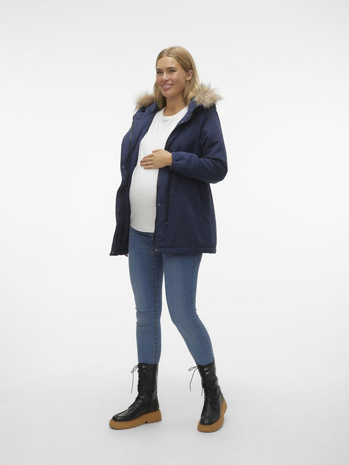 Mama Licious Female Langer Parka Umstands-Jacke XS Schwarz, XS Schwarz