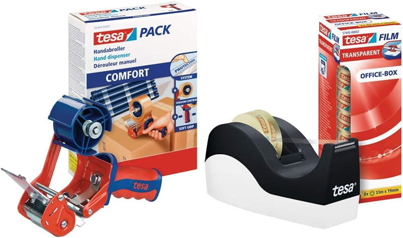 tesa 6400 Packband Handabroller COMFORT Hochwertiger, robuster Abroller für Paketbänder Profi-Qualit