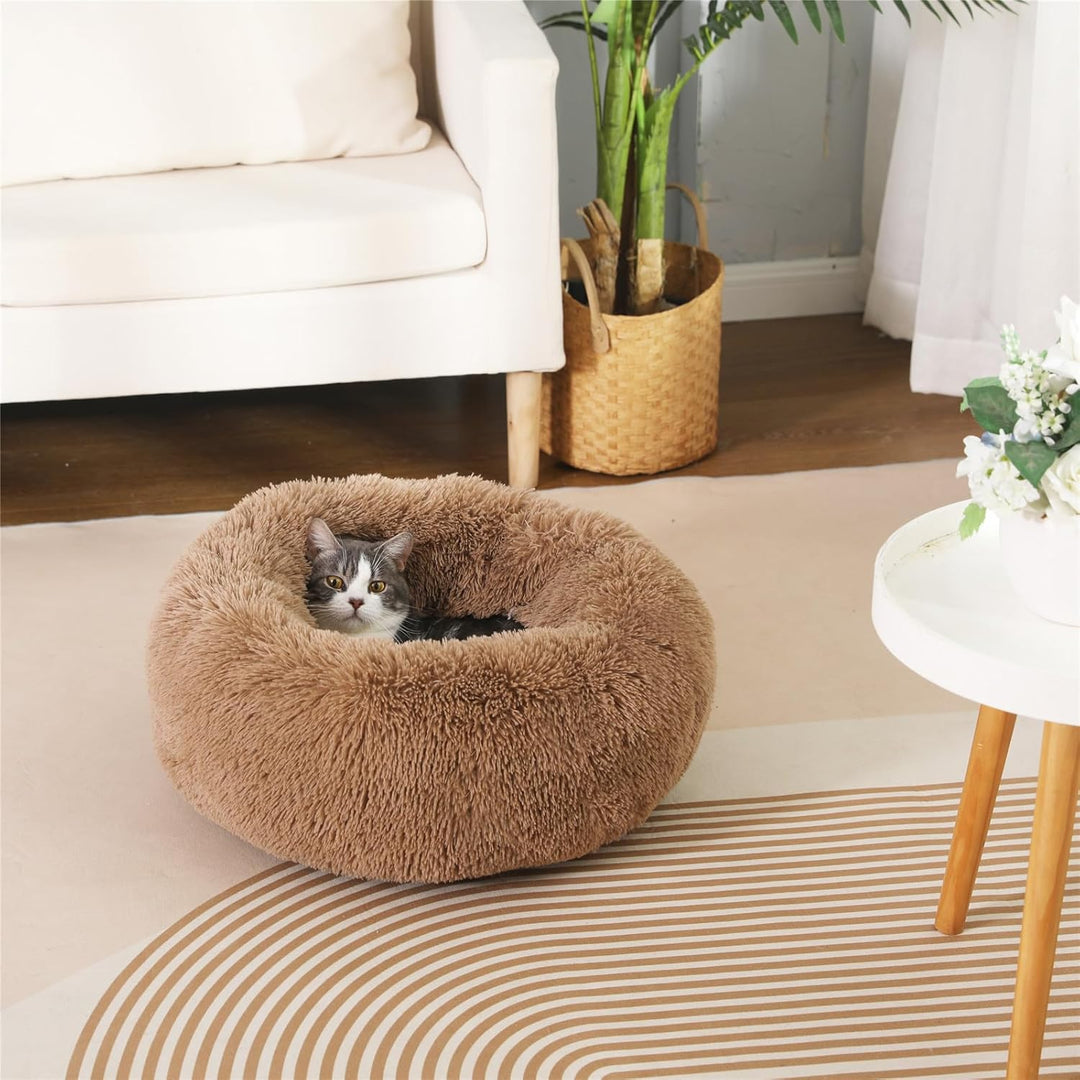Enjamoy Hundebett Flauschig Donut Plüsch Katzenbett Hundekissen, Waschbar Rund Hundebetten für Klein