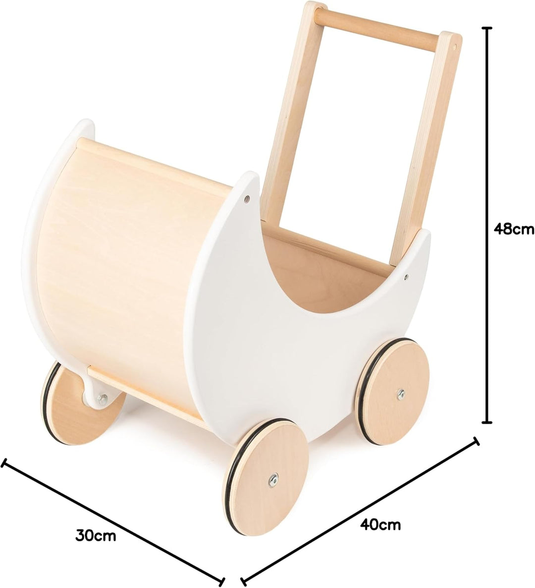 COIL Puppenwagen Lauflernwagen, Lauflernhilfe, aus Holz, Gummiräder, Kinderspielzeug