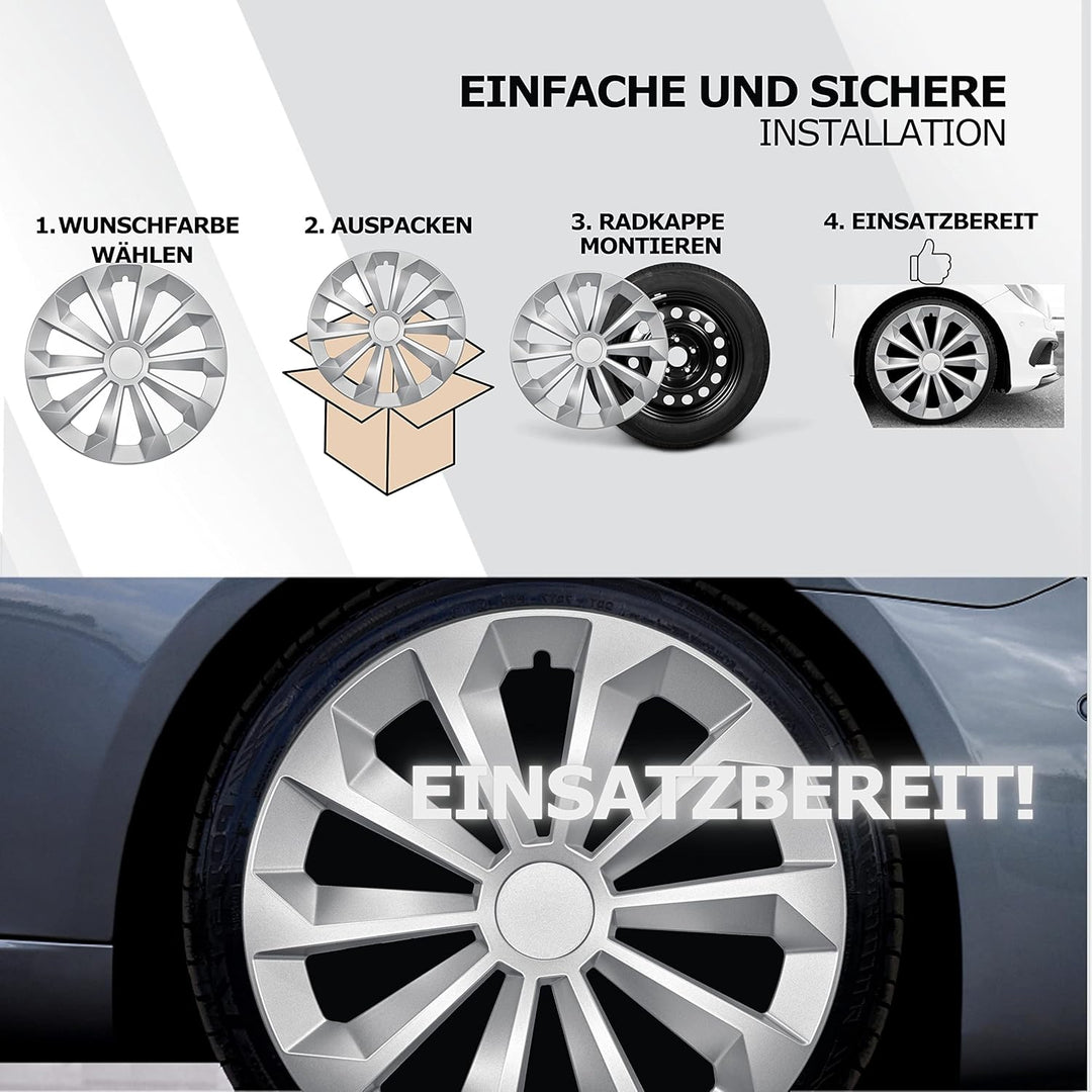 Albrecht 15 Zoll Radkappen Silber matt für Stahlfelgen - Fame Radzierblenden aus hochwertigem Kunsts