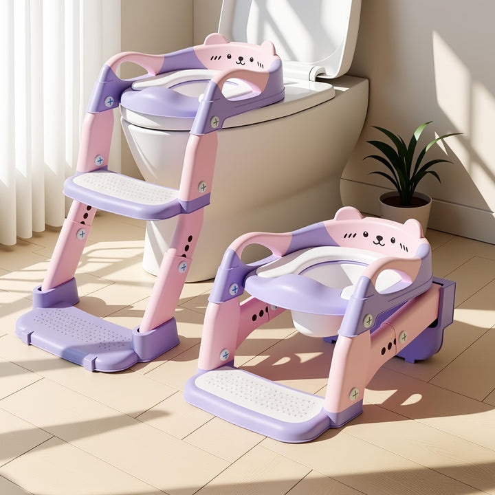 Toilettensitz Kinder mit Treppe, 3 in 1 Klappbarer Toilettenleiter für Kinder, Rutschfest und Wasser