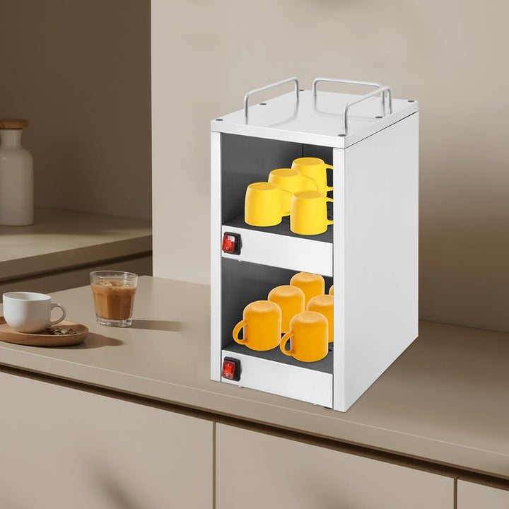 Tassenwärmeschrank Edelstahl Freistehend, Tassenwärmer-Schrank mit 2 Heizfächern & 75°C (167°F), Dop
