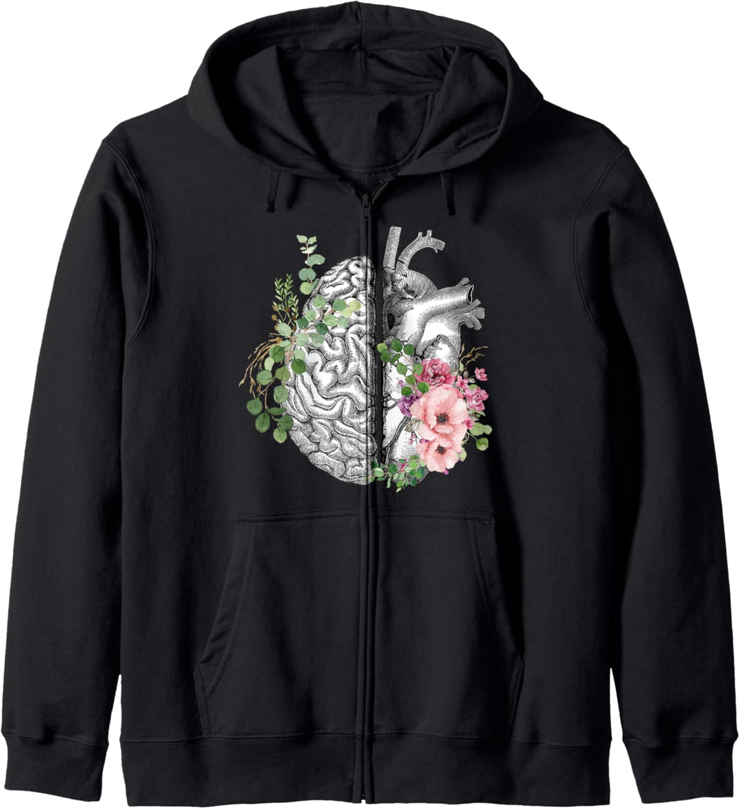 Balance Kopf und Herz, Florale Anatomie Kunst, rosa Rosen Kapuzenjacke