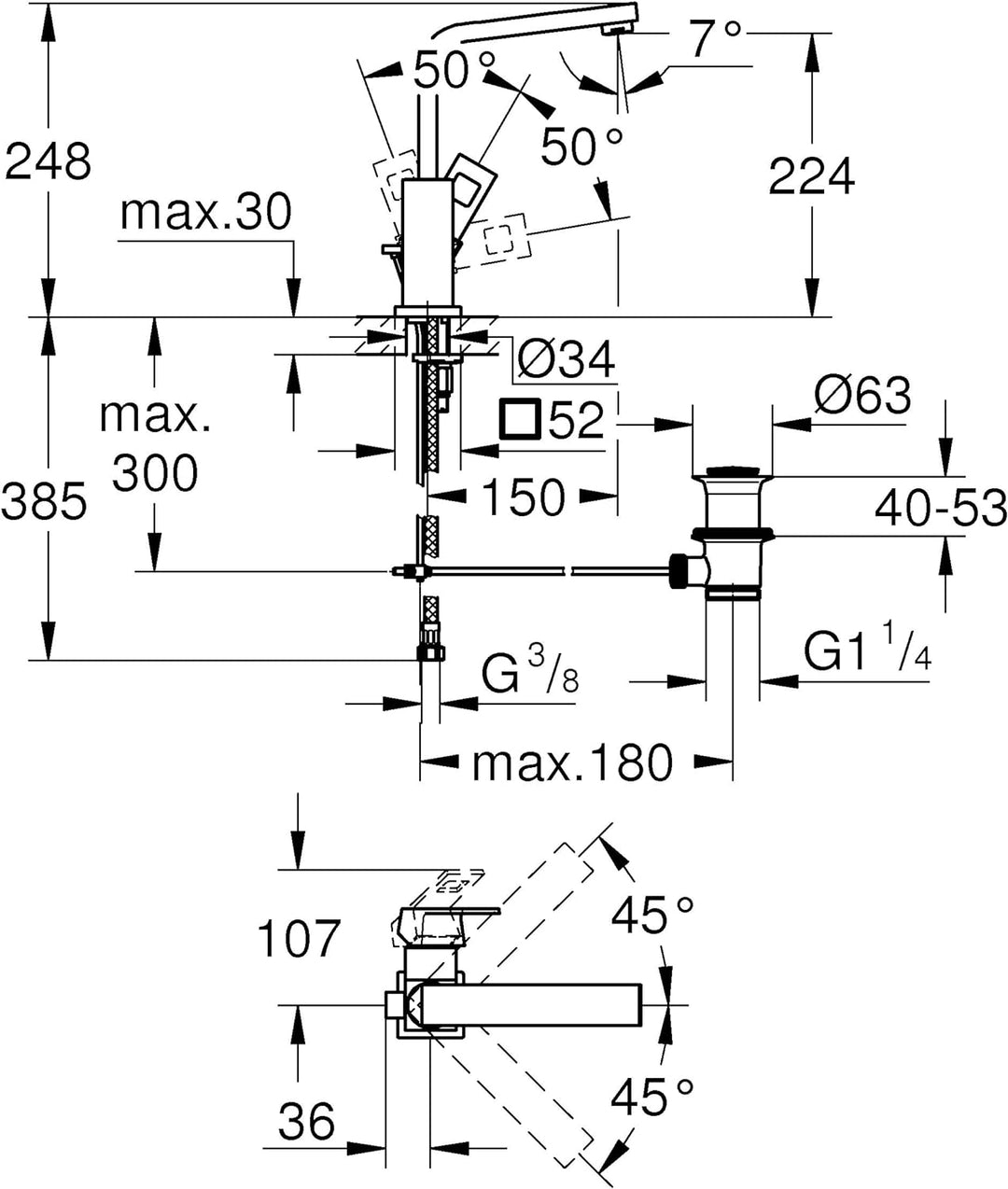 GROHE 23135DC0 Eurocube OHM basin L Armatur, supersteel