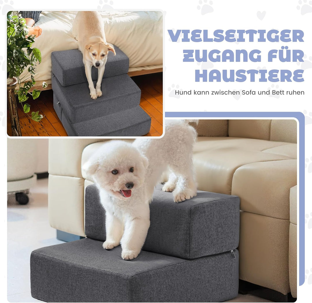 Klappbar 45cm Breit Hundetreppe für Kleine Hunde, 30cm Hoch Schaum Hunderampe für Sofa & Bett, 2 Stu